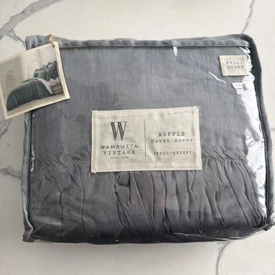 NEW Wamsutta Vintage Washed Linen Ruffle Full/Queen Duvet Cover Sage Green $339 - Image 1 of 4
