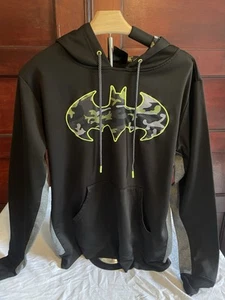 Batman Hooded Sweatshirt Hoodie Neon Camo Logo Black W Pocket Sz Large Vintage - Picture 1 of 5