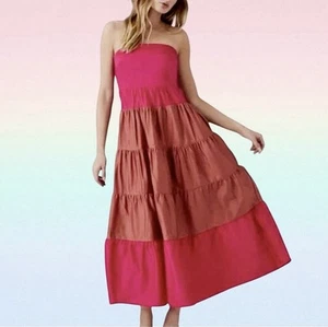 Forever 21 Strapless Tiered Maxi Dress Size S (2/4) Watermelon/Bronze - Picture 1 of 11