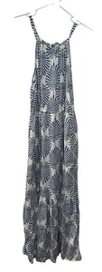 Joie Women Tiered Linen Blend Halter Maxi Dress Sz S White Blue Palm Leaf Beachy - Picture 1 of 9