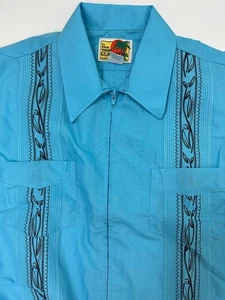 Guayabera Shirt Men L Aqua Full-Zip Embroidered Leaf Cuban Wedding Haband NWOT - Picture 1 of 15