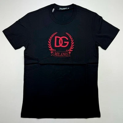 Dolce & Gabbana Laurel Milano Logo Embroidered T-Shirt Men Black Short Sleeve - Image 1 of 4
