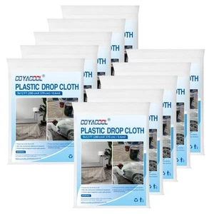 Clear Plastic Sheeting Drop Cloths for Painting,10 Pack 9x12ft Plastic Tarp W... - Picture 1 of 7