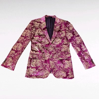 Chaqueta de traje de terciopelo dorado púrpura ahumado y metálico para hombre 38SL Foto 1 de 4