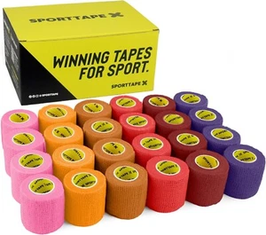 24 Rolls SPORTTAPE Self Adhesive Bandage, Cohesive Bandage Tape, Vet Wrap - 5cm - Picture 1 of 155