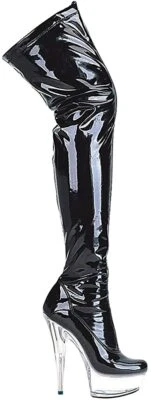 Ellie Shoes 609-FANTASY 6" Botas hasta el muslo con tacón de aguja puntiagudo, negras/claras, 8 Foto 1 de 2