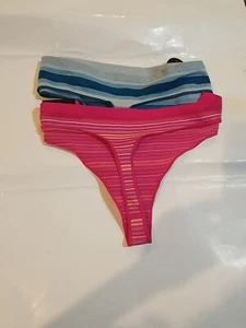 2 No Boundaries Women Seamless Thong Panties Size XXXL Pink & Blue Stripped - Picture 1 of 3