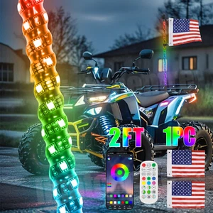 1pcs 2FT RGB LED Whip Lights Antenna Bluetooth for ATV UTV Can Am X3 Polaris RZR - Picture 1 of 10