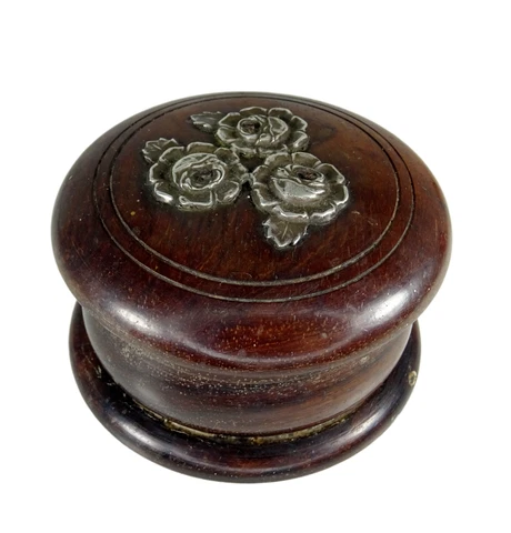ANTIQUE 1908 STERLING SILVER ROSES APPLIED DECORATIONS WOODEN BOX PORTUGUESE Cover
