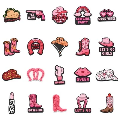 40x Pink Cowboy Cabochons PVC Flatback Cabochons Boots Hat Cowgirl  Charms - Изображение 1 из 4