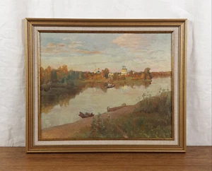 Kopie von Levitan’s Evening Bells, Vintage Ölgemälde, Herbst Flusslandschaft - Bild 1 von 14