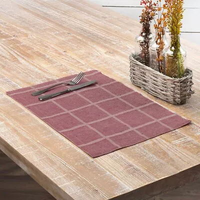 JULIE Red PLAID Placemat Set Cotton/Linen Blend Windowpane Plaid VHC Brands - Image 1 of 4