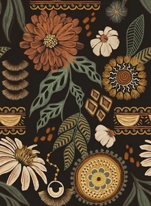 Jiffdiff Boho Peel & Stick Wallpaper Brown Big Sun Floral Wall Mural for Bedroom - Picture 1 of 7