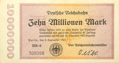 Germany - Weimar - BANKNOTE - 10000000 Mark 1923 - Deutsche Reichsbahn - Berlin - Image 1 of 2