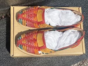 GIRL’S COLORFUL GENUINE MEXICAN HUARACHE SANDALS LEATHER SIZE 4Mex/7US PRE OWNED