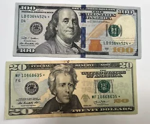 2 Star notes - 2009 Star Note $100 03644524 * and $20 2013 star -10868635 * - Picture 1 of 9