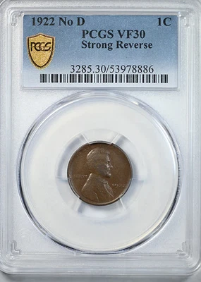 1922 No D Lincoln Wheat Cent 1C PCGS VF30 - Strong Reverse - Image 1 of 4