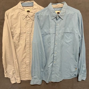 2 Dakota Grizzly Mens Large Fishing Outdoor Long Sleeve Shirt`- Blue & Gray - M - Picture 1 of 8