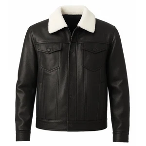 Men’s Shearling Collar Genuine Leather Jacket Winter Warm Trucker Style Coat - Picture 1 of 3