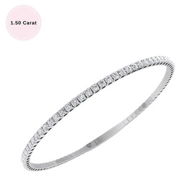 Brazalete medio flexible de diamantes redondos naturales de 1,50 quilates para damas de oro blanco de 14 k Foto 1 de 4