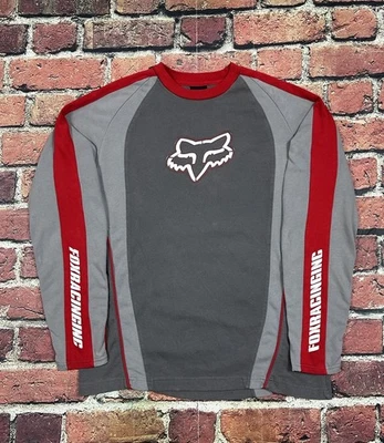 Camiseta deportiva vintage de los 90 Fox Racing roja gris algodón manga larga para hombre grande Y2K Foto 1 de 4