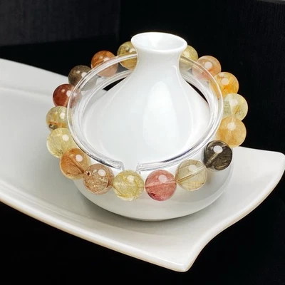 11.2mm Natural Color hair Rutilated Quartz Crystal Beads Bracelet - Image 1 of 4