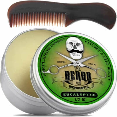 Beard Wax Moustache Balm Eucalyptus Grooming Mens Kit with Comb Styling Set