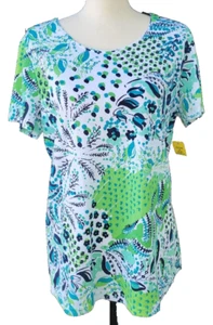 H Casuals Women's Sz L Short-Sleeve T-Shirt ~ Cotton Blend ~ Floral ~ USA Made - Picture 1 of 3