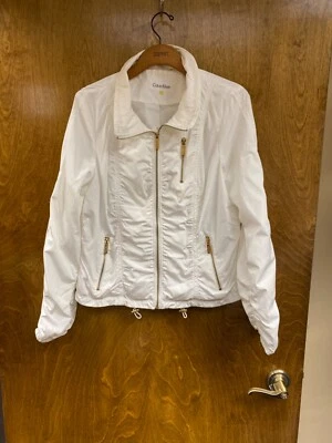 Quebra-vento feminino "Calvin Klein" branco, sem capuz com zíper. Tamanho L. P.O. - Imagem 1 de 2