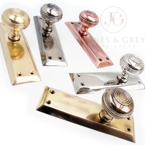 BELLPORT NEW YORK SOLID BRASS ROUND DOOR KNOBS HANDLES MORTICE BACKPLATE - Picture 1 of 6