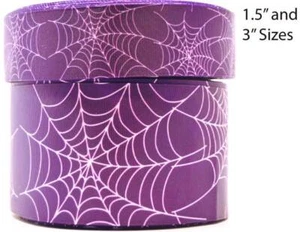 3" Wide Halloween Purple Spider Webs Printed Grosgrain Cheer Bow Ribbon - Picture 1 of 1