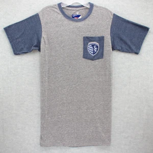 NEW Sporting Kansas City Fanatics Tri-Blend Pocket Small Logo T-Shirt Gray/Navy - Picture 1 of 7