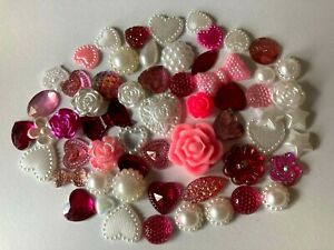 SALE Pink and White Mix 60 Flat backed Embellishments Card making scrap booking 