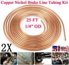 2 Pcs 25Ft 1/4'' Od Coil Rolls Copper Nickel Brake Line Tubing Kit + Fittings Us
