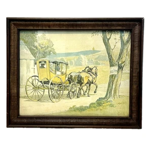 RARE Edward Penfield Litho Art Print 9x11 Framed Light Traveling Coach 1804 - Picture 1 of 11
