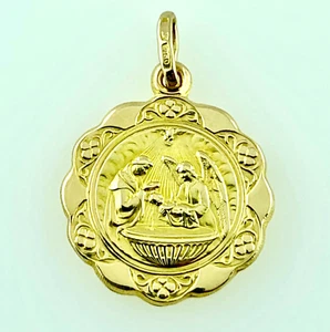 CIONDOLO ORO 18 KT MEDAGLIA RICORDO BATTESIMO MEDAGLIETTA SACRA VOTIVA GIALLA - Picture 1 of 5