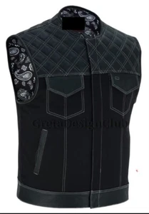 Men’s Biker Vest Or Hunt Club Leather Diamond Quilted Motorcycle Denim Style - Picture 1 of 3