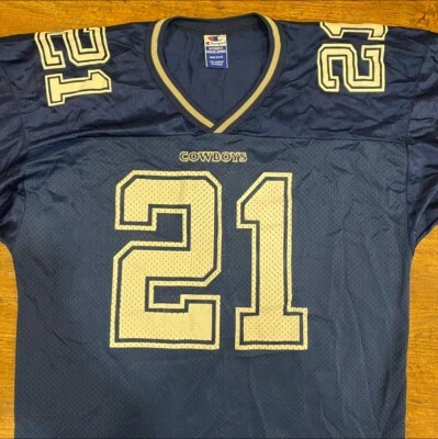 Camiseta deportiva de fútbol americano vintage del campeón Dallas Cowboys NFL Deion Sanders 21 azul para hombre 44 Foto 1 de 4
