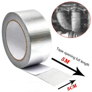 Silver Exhaust Heat Wrap Manifold Downpipe High Temp Bandage Tape 5M*5cm - Afbeelding 1 van 6