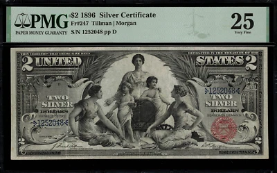1896 $2 Silver Certificate FR-247 - Educational - Graded PMG 25 - Very Fine - Image 1 of 2