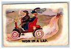 Vintage 1908 Comic Postcard Rich Man Beautiful Woman Racing In Antique Car