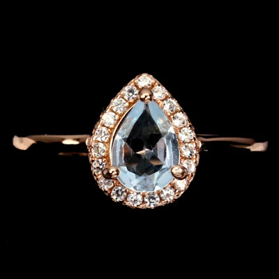 925 Sterling Silver Pear Aquamarine 7x5mm Simulated Cz  Ring Size 7 - Image 1 of 4