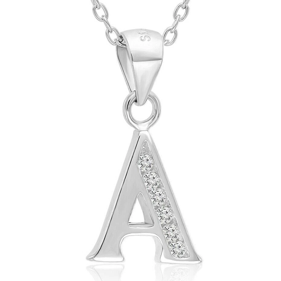 Collar colgante de plata esterlina 925 maciza letra inicial alfabeto A-Z 16" 18" Foto 1 de 4