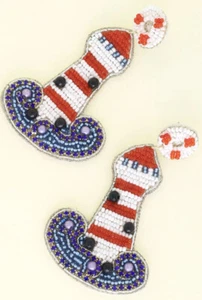MARITIMER LEUCHTTURM PATRIOTISCH ROT WEISS & BLAU STRASS SAMEN PERLEN OHRRINGE - Bild 1 von 2