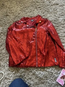 Girls' JoJo Siwa Closet Holiday Collection Zip Moto Sequin Jacket Red XL - Picture 1 of 10