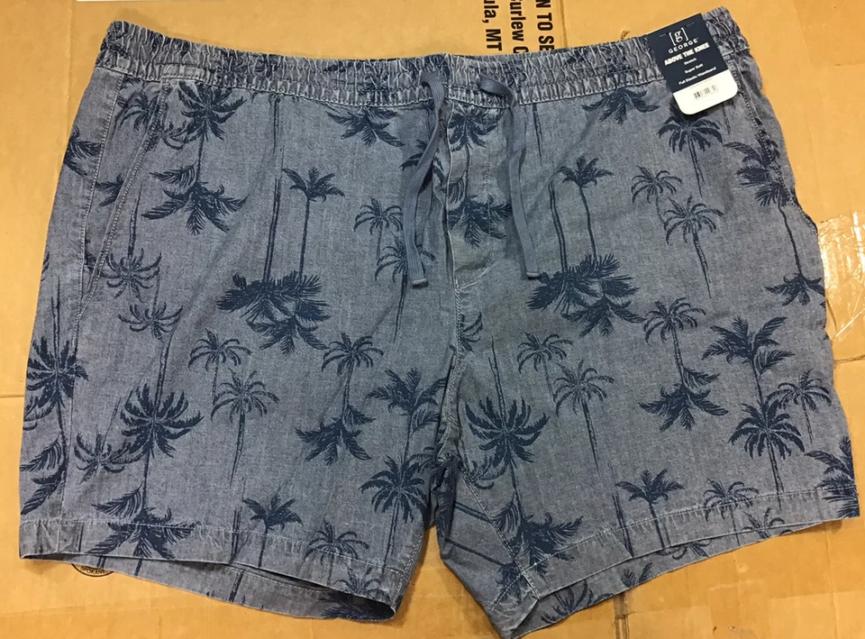 Mens 2XL 44-46 Palm Tree George Pull On Shorts Above the Knee Blue