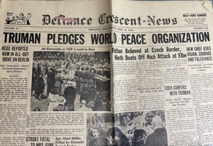 Defiance Crescent News April 16 1945 Truman Pledges World Peace Organization - Picture 1 of 2