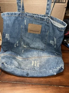 90s American Eagle Denim Tote Bag Distressed Blue Jean Medium Vintage Purse N - Picture 1 of 7