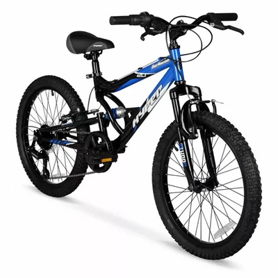 HYPER 20" FULL SUSPENSION BEAR MOUNTAIN BIKE 7-SPEED, STEEL FRAME - BLACK/BLUE - Image 1 of 4