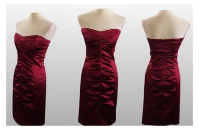 Nicole Miller Burgundy Stretch Lined Satin Strapless Dress Size 4 - Image 1 of 4